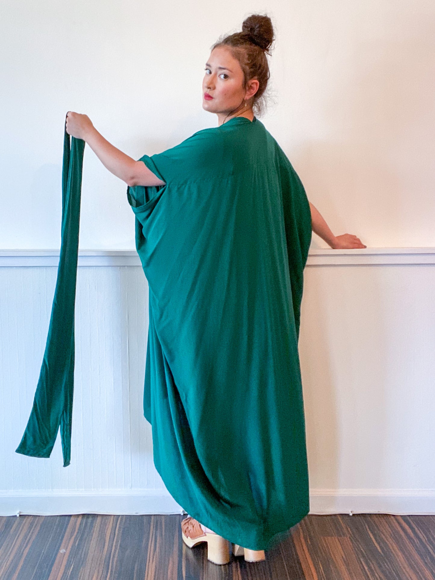 Solid High Low Kimono Emerald Rayon Challis