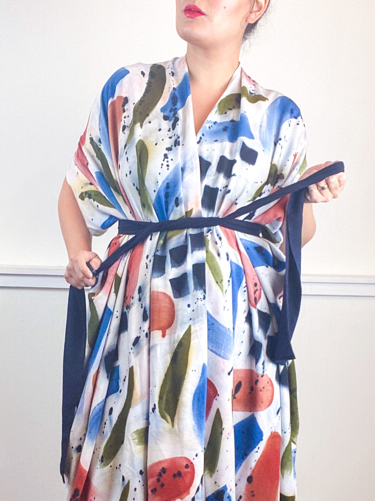 OOAK Hand-Dyed High Low Kimono Terracotta Moss Denim Raven