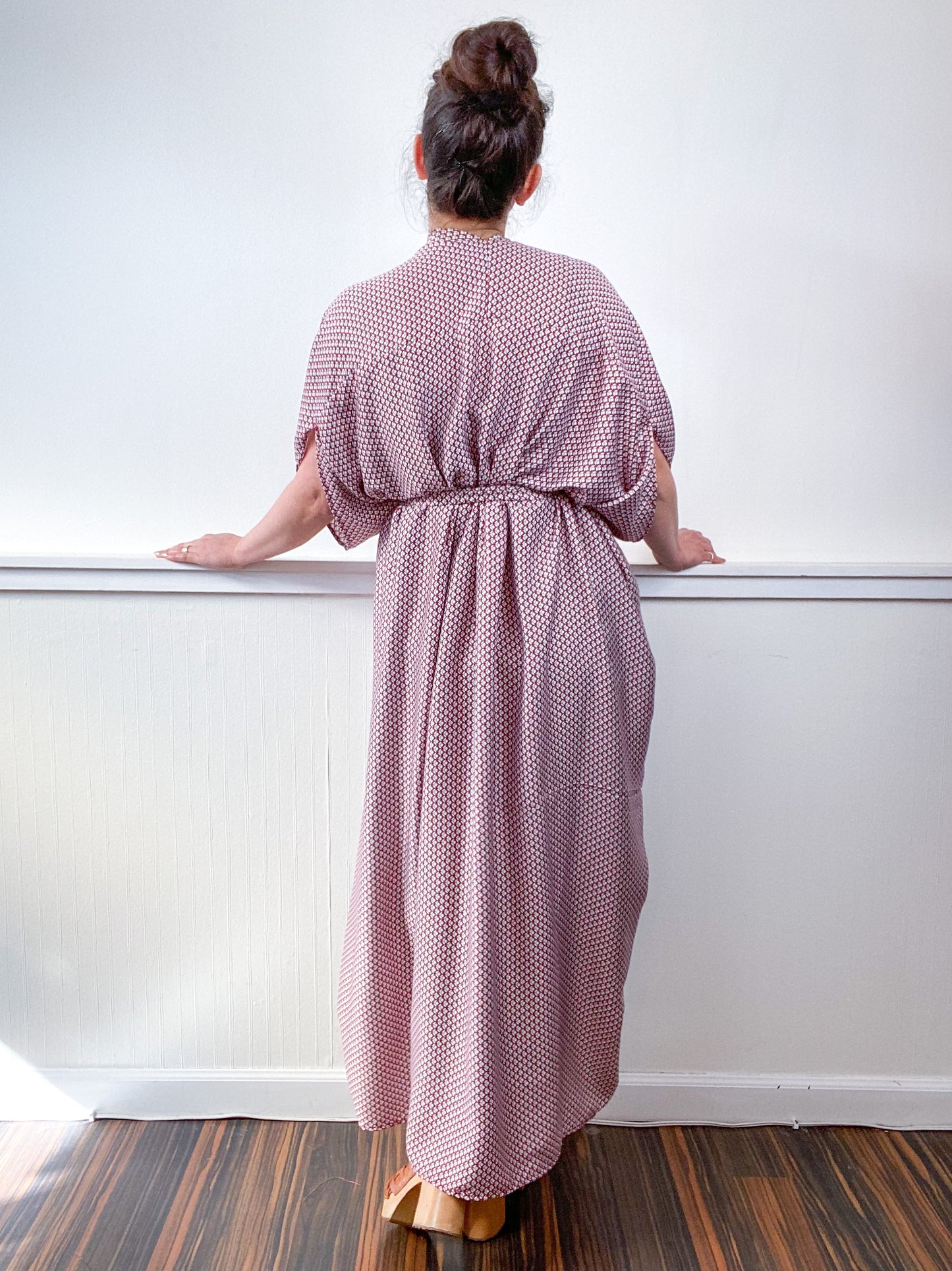 Print High Low Kimono Red Mini Mod Challis