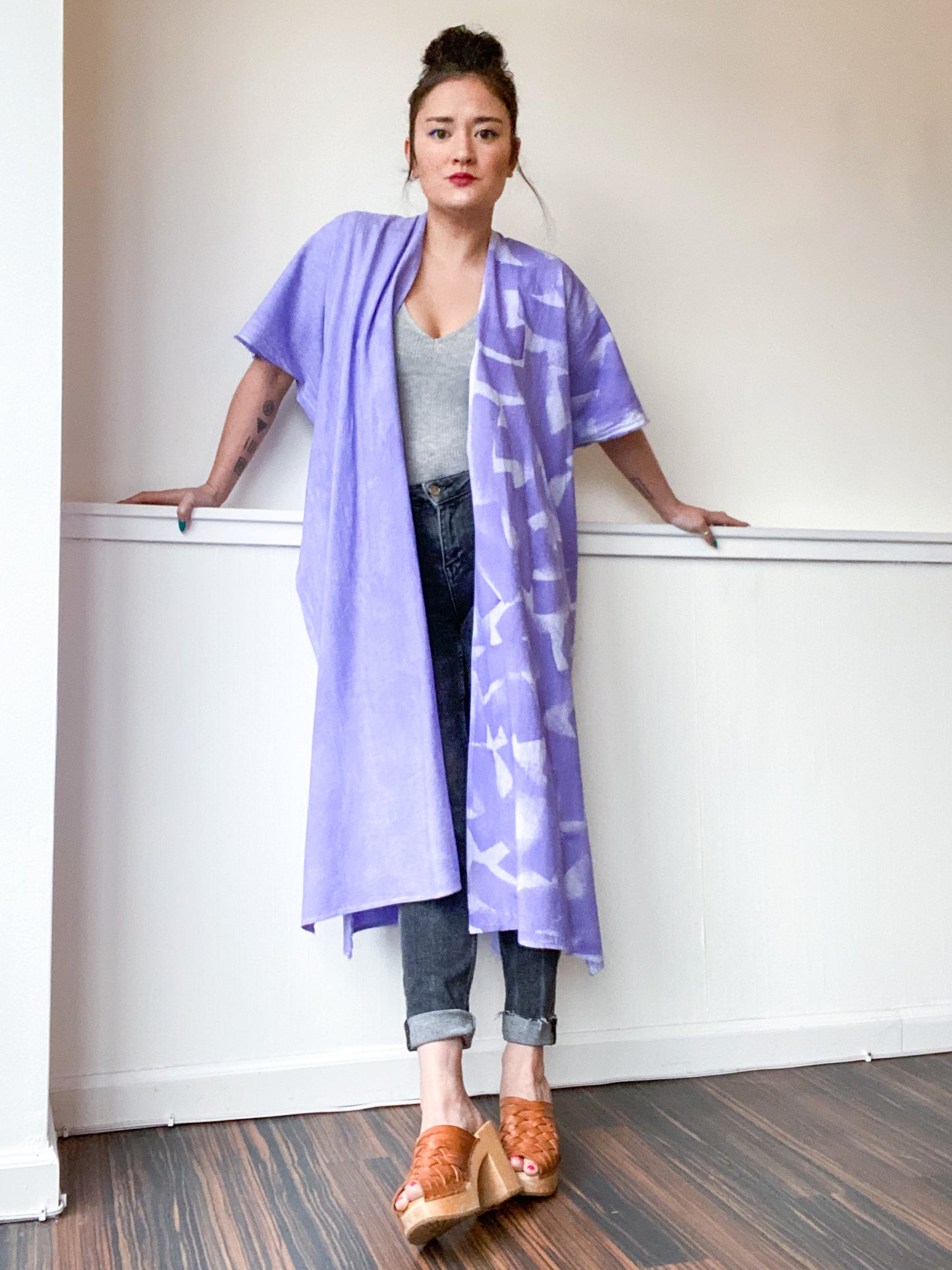 Everyday Midi Kimono Dress Hand-Dyed Monochromatic Lilac