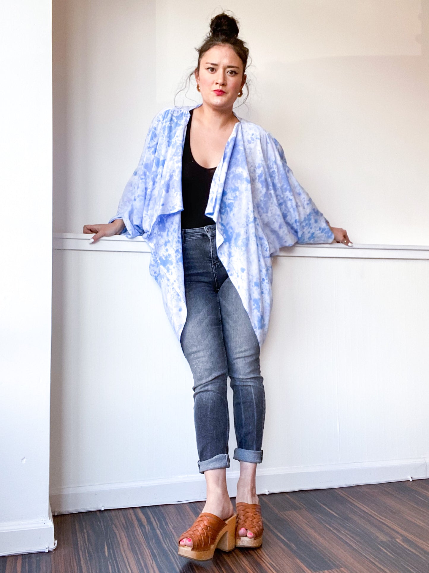 Hand-Dyed Waterfall Kimono Speckle Pastel Blue