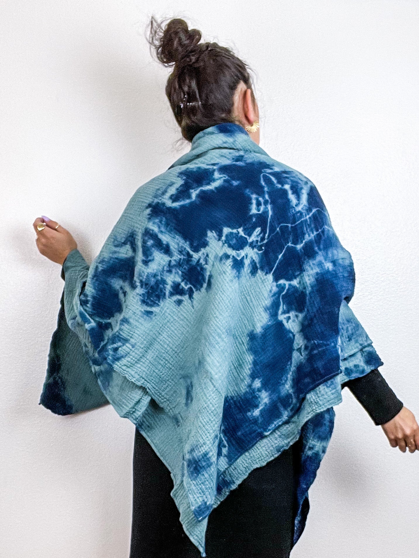 Hand-Dyed Cotton Blanket Scarf Sage Indigo Tie