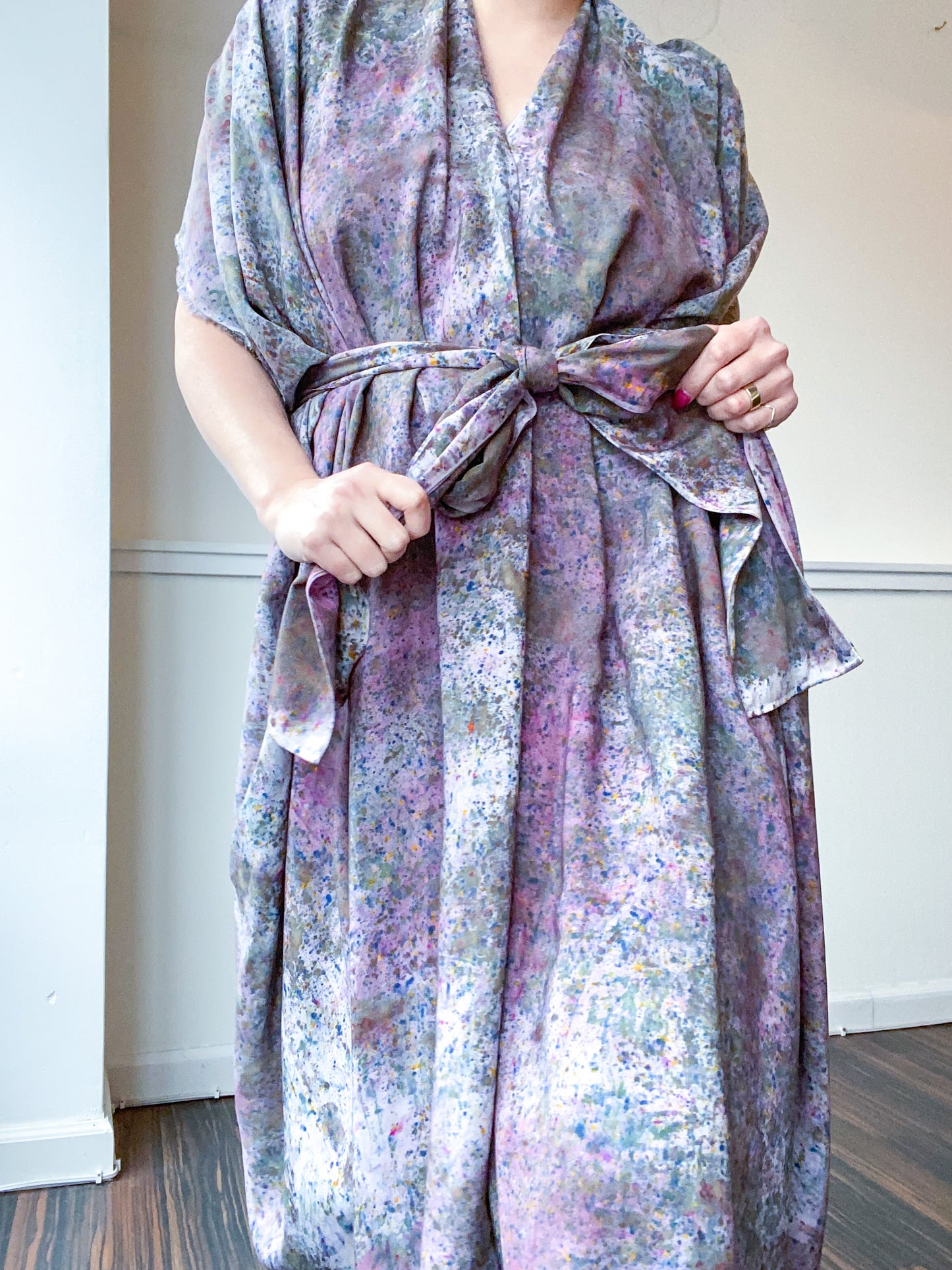 Hand-Dyed High Low Kimono Deconstructed Charcoal Grey