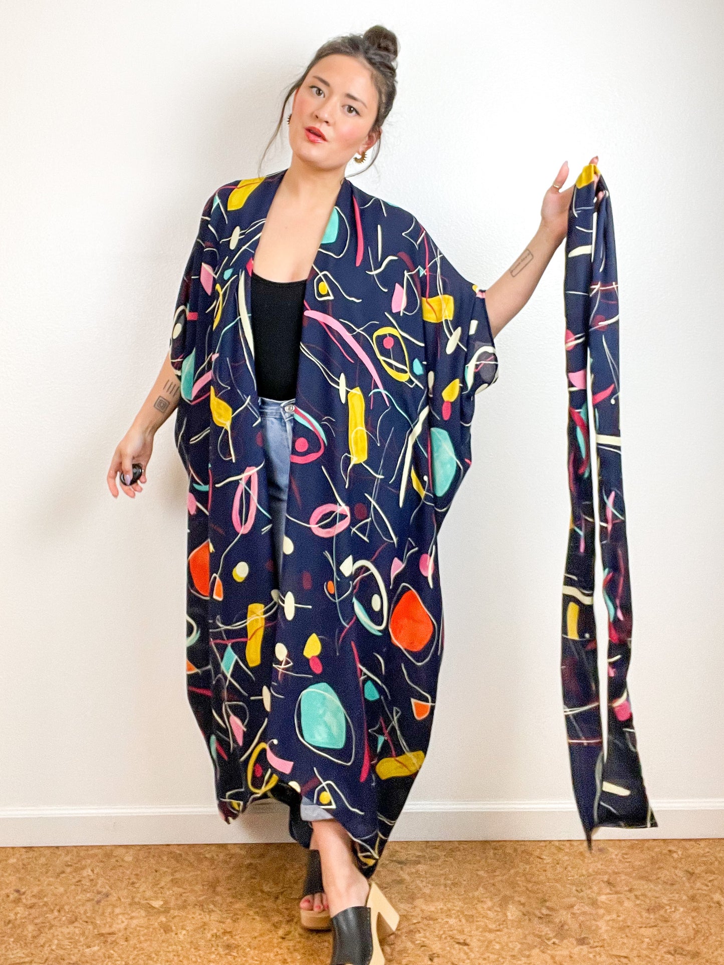 High Low Kimono Painterly Shapes Georgette