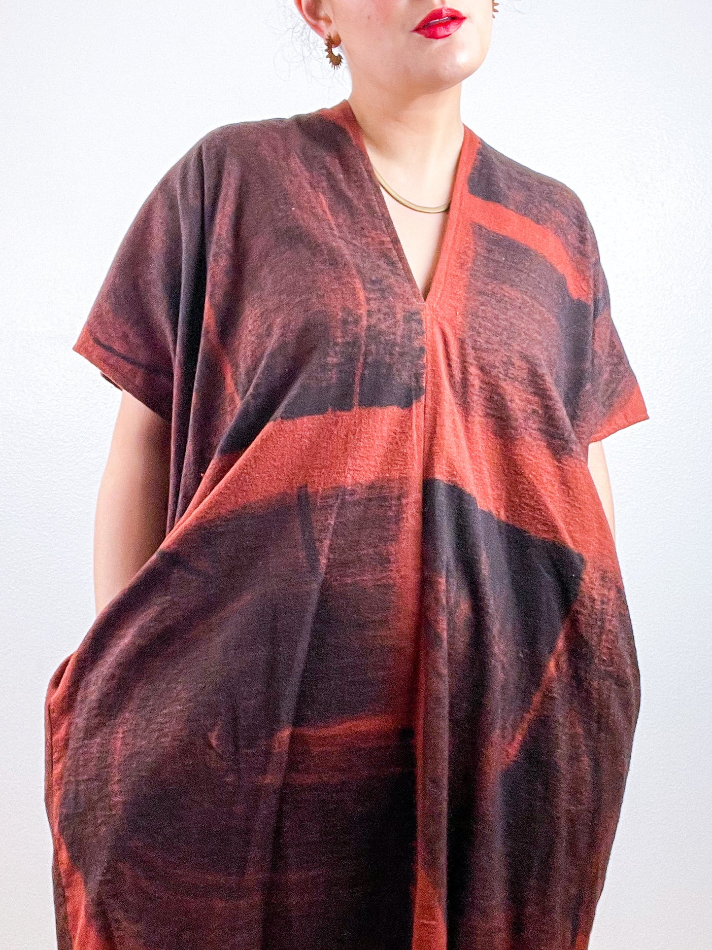 Hand-Dyed Flannel Smock Dress Rust Brushstrokes