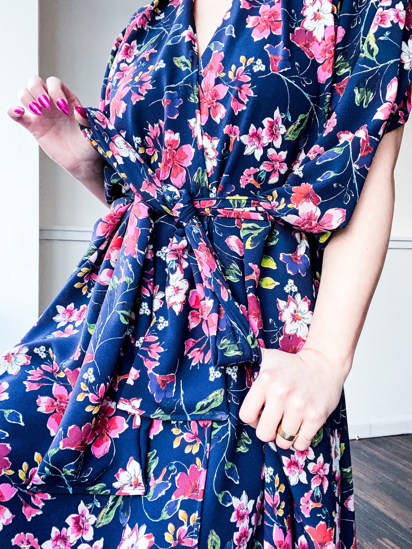 Print High Low Kimono Navy Sweetpea