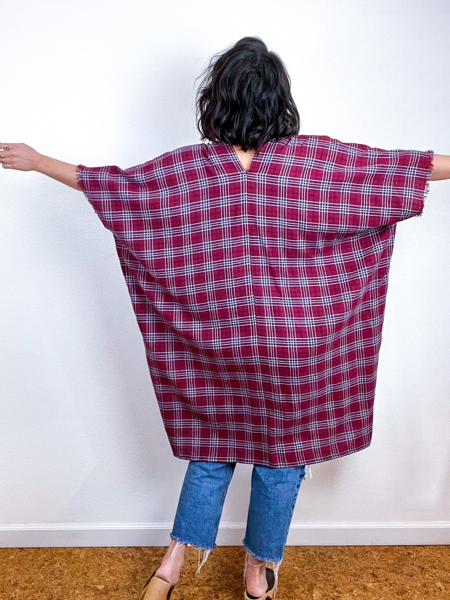Plaid Oversized Smock Dress Maroon