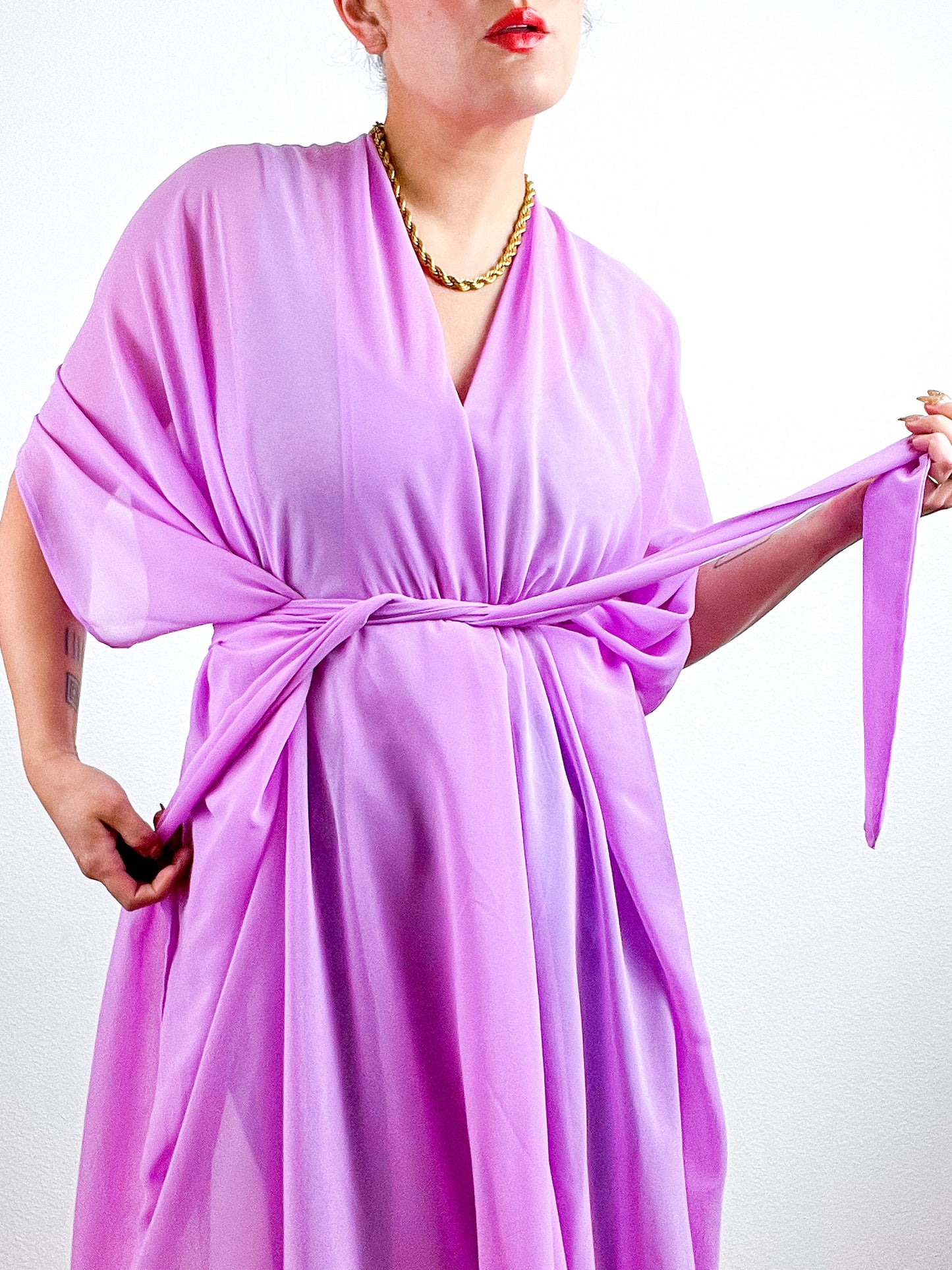 Solid High Low Kimono Orchid Chiffon