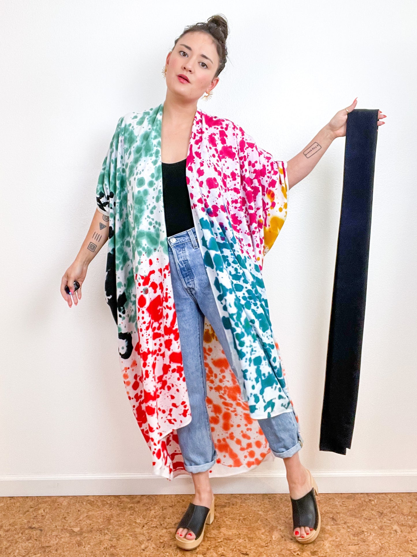 OOAK Hand-Dyed High Low Kimono Confetti 2