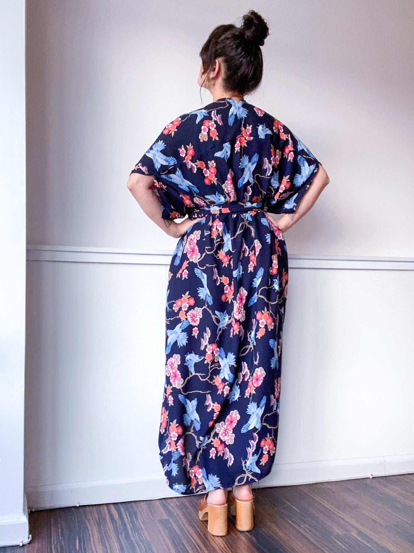 Print High Low Kimono Birds and Branches