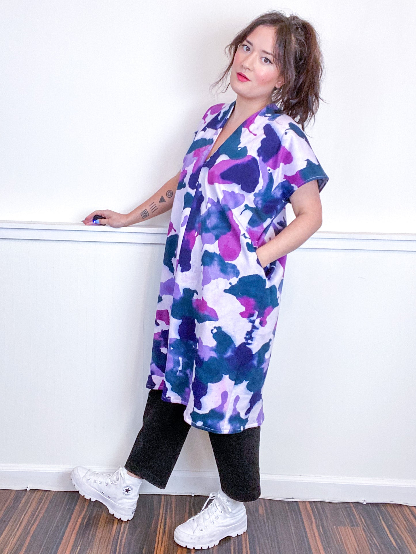 Hand-Dyed Sweatshirt Smock Dress Amethyst Orchid Teal Indigo