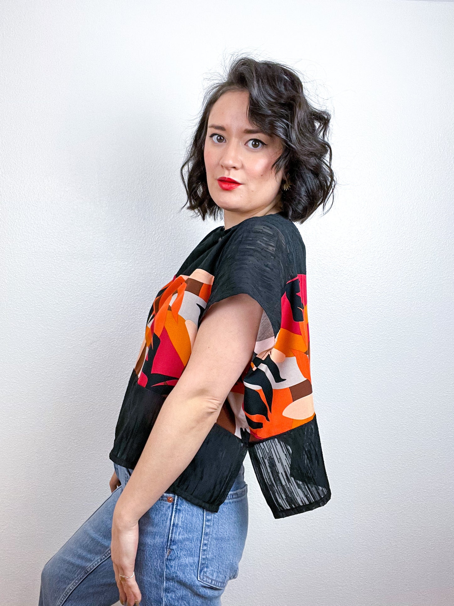 Scrappy Crop Black Orange Maroon