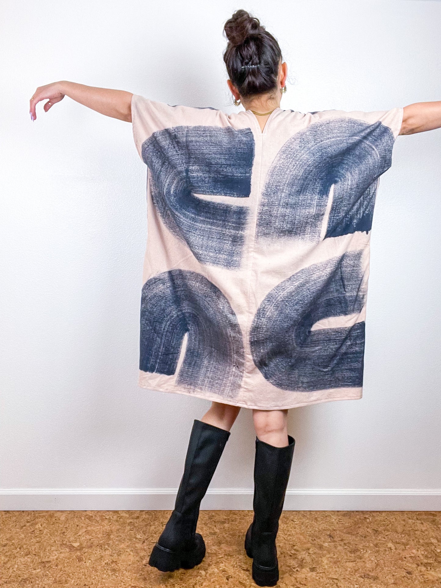 Hand-Dyed Flannel Smock Dress Blush Brushstrokes
