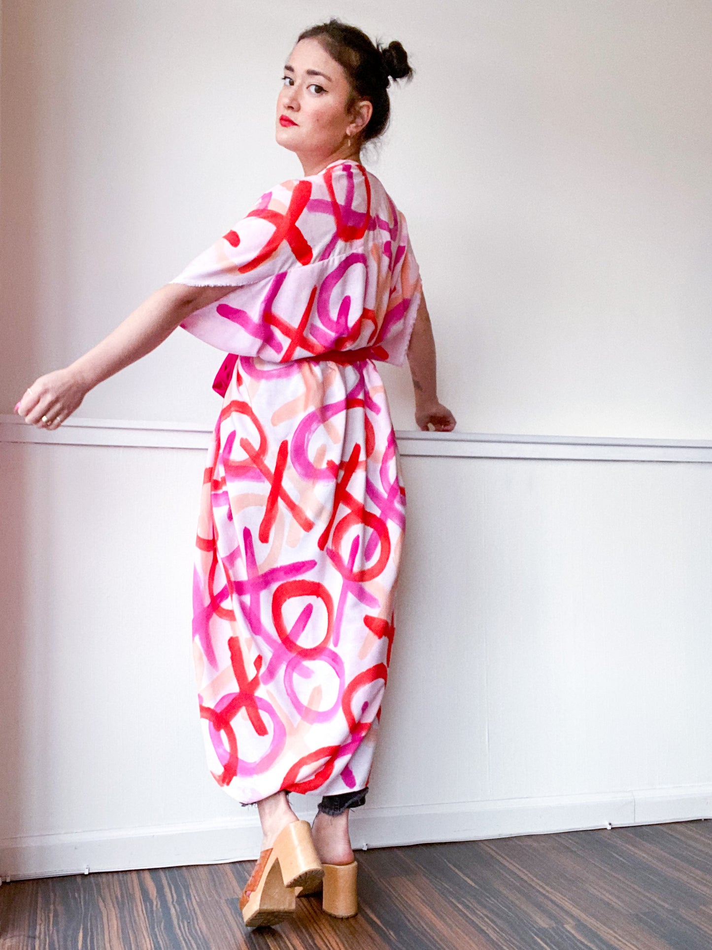 Limited Edition Hand-Dyed High Low Kimono XO Pink Red
