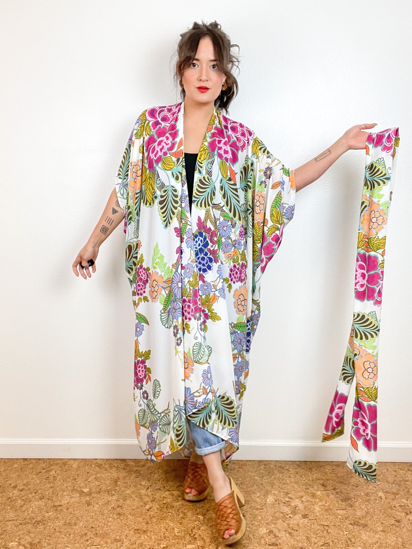 Print High Low Kimono Paisley Garden Georgette