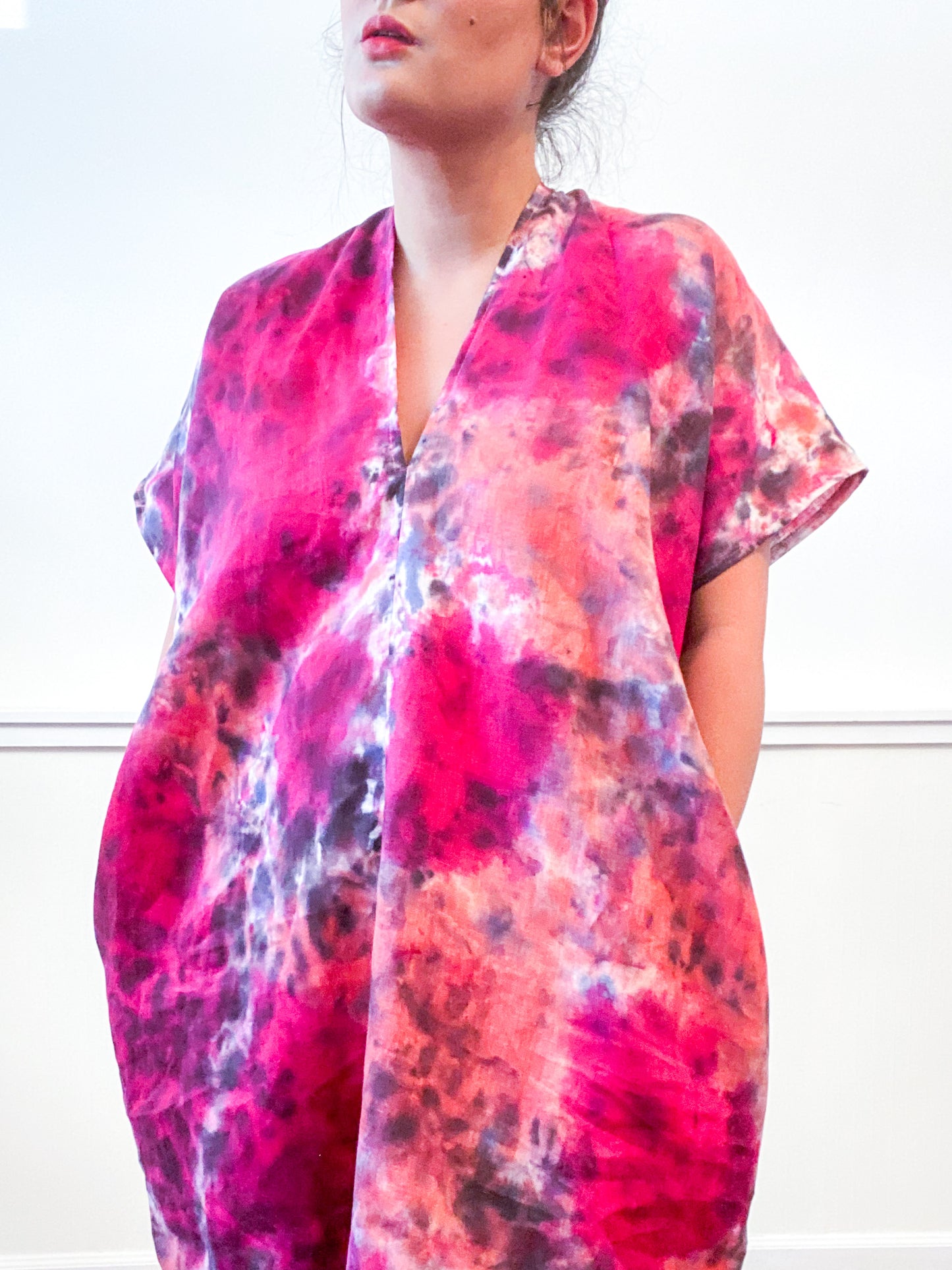 Hand-Dyed Linen Smock Dress Fuchsia Stone