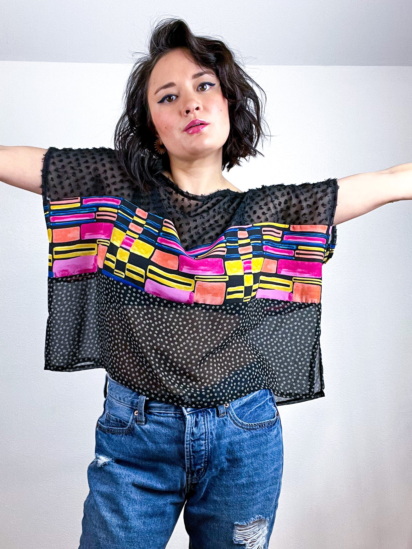 Scrappy Censor Crop Black Multi Rectangle