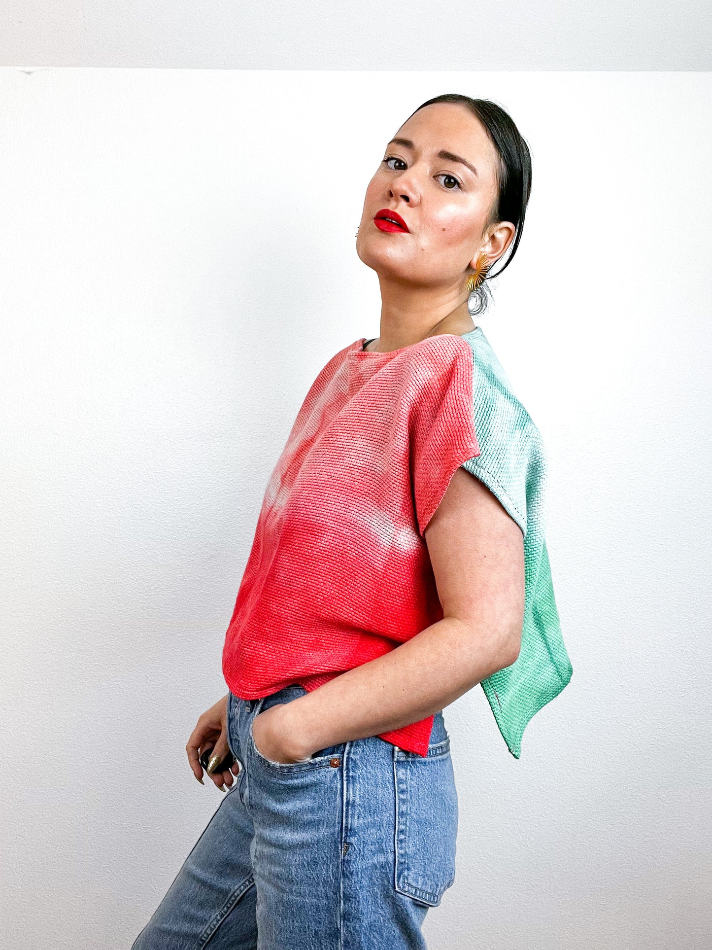 Hand-Dyed Flip Crop Woven Cotton Coral Green