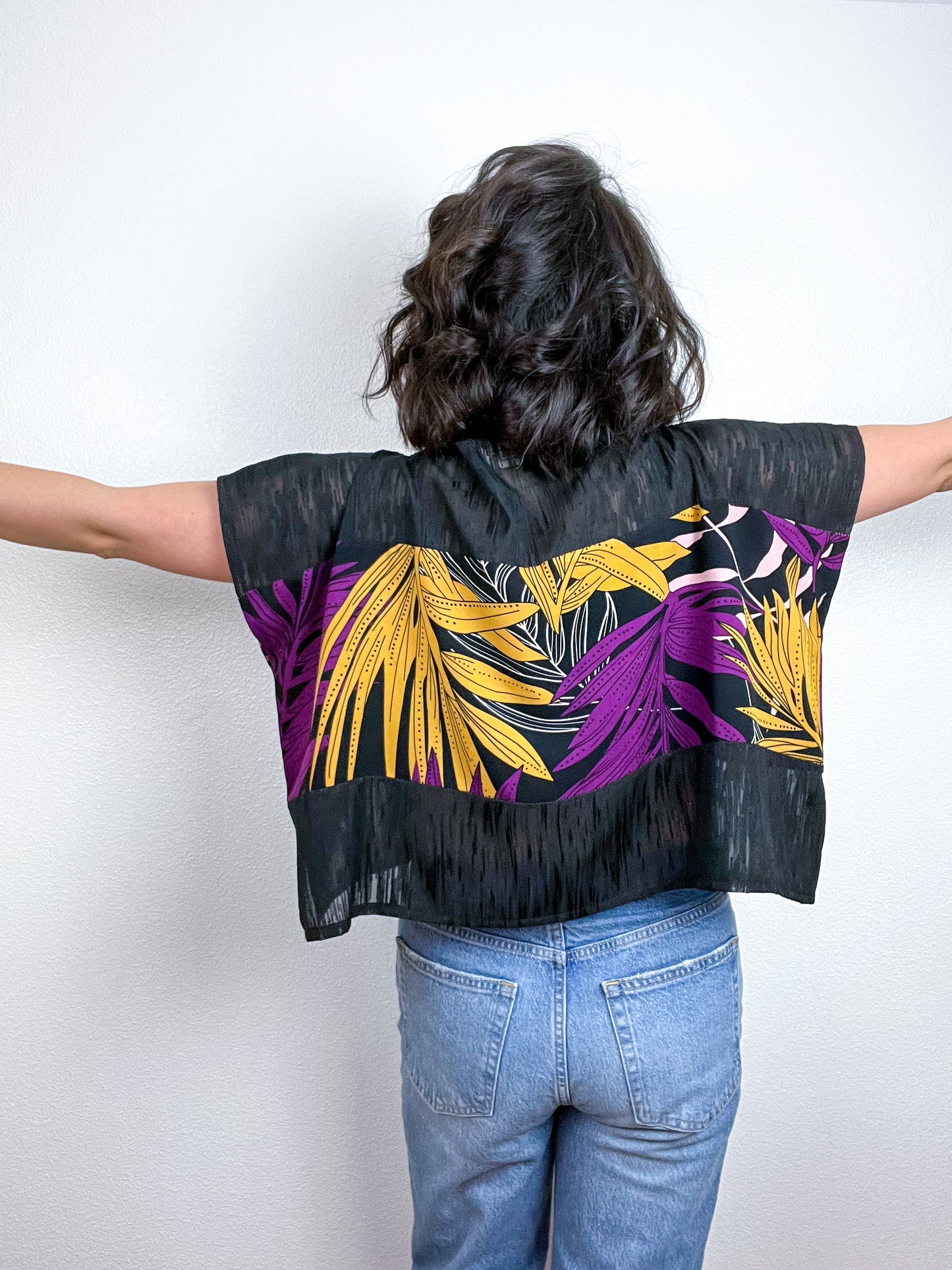 Scrappy Crop Black Purple Gold Palms