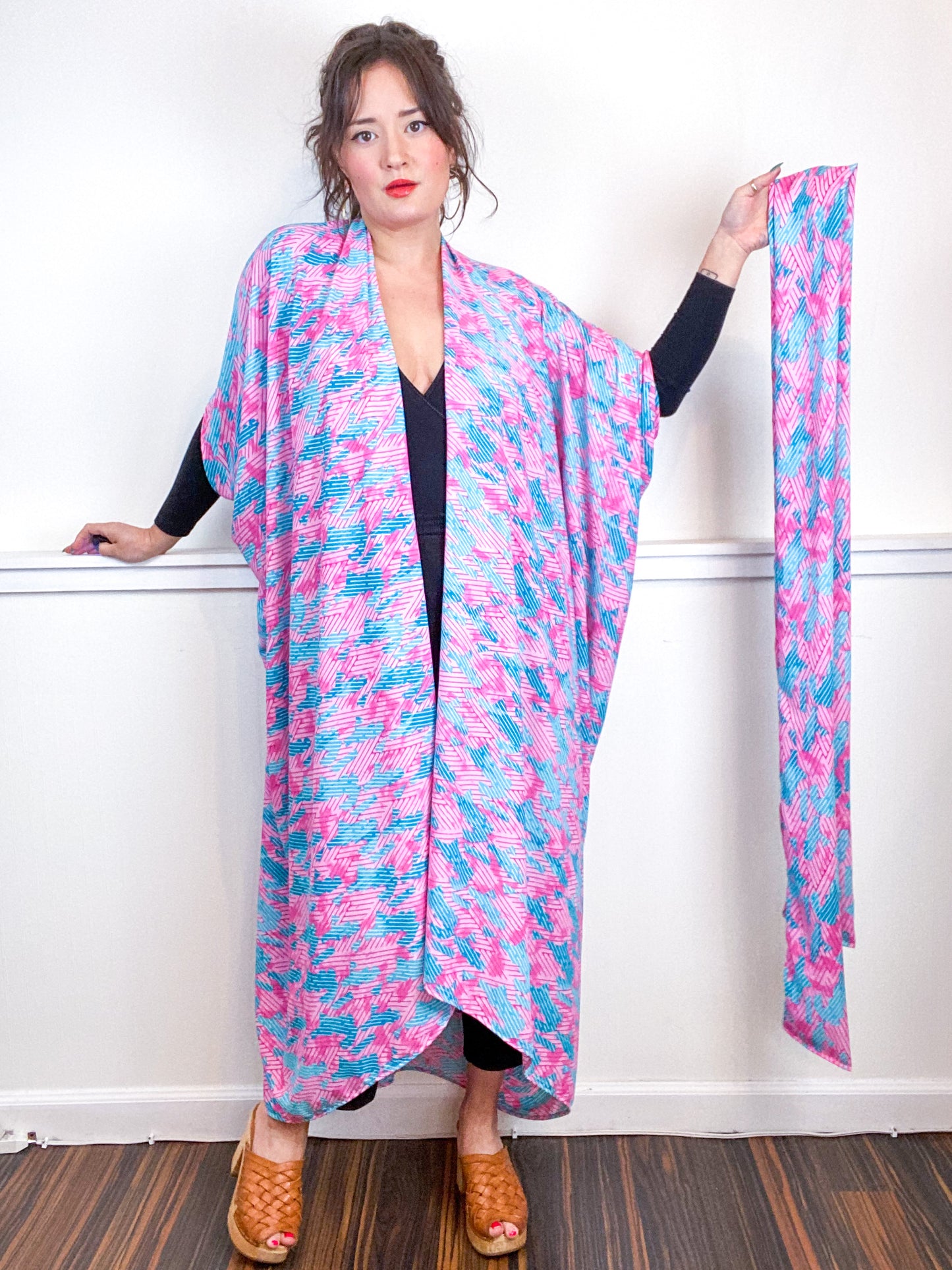 Print High Low Kimono Eighties Love Georgette
