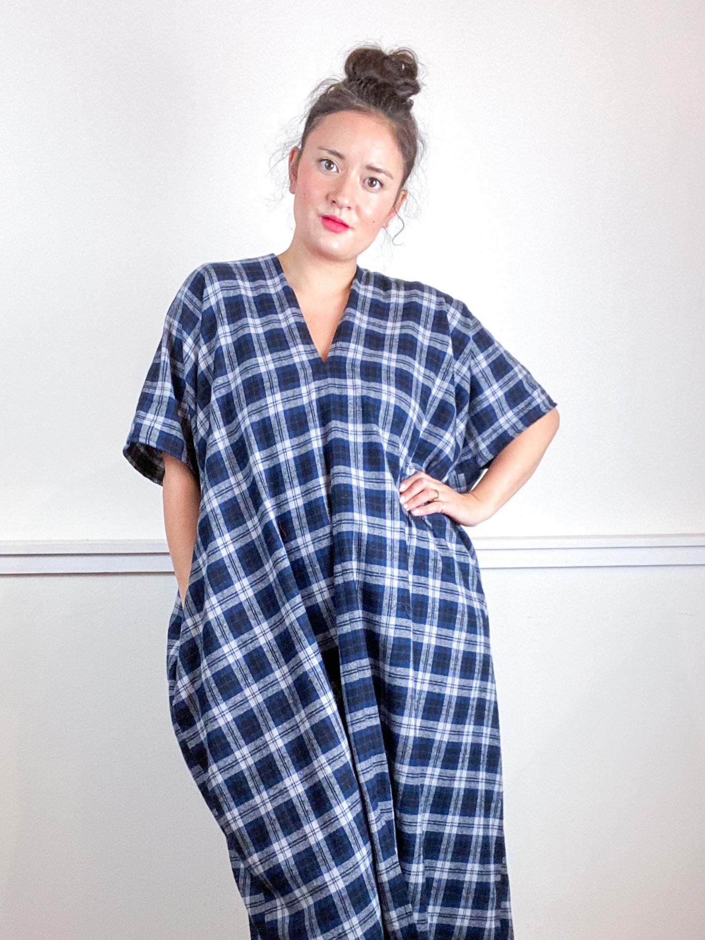 Plaid Smock Dress Classic Navy Midi