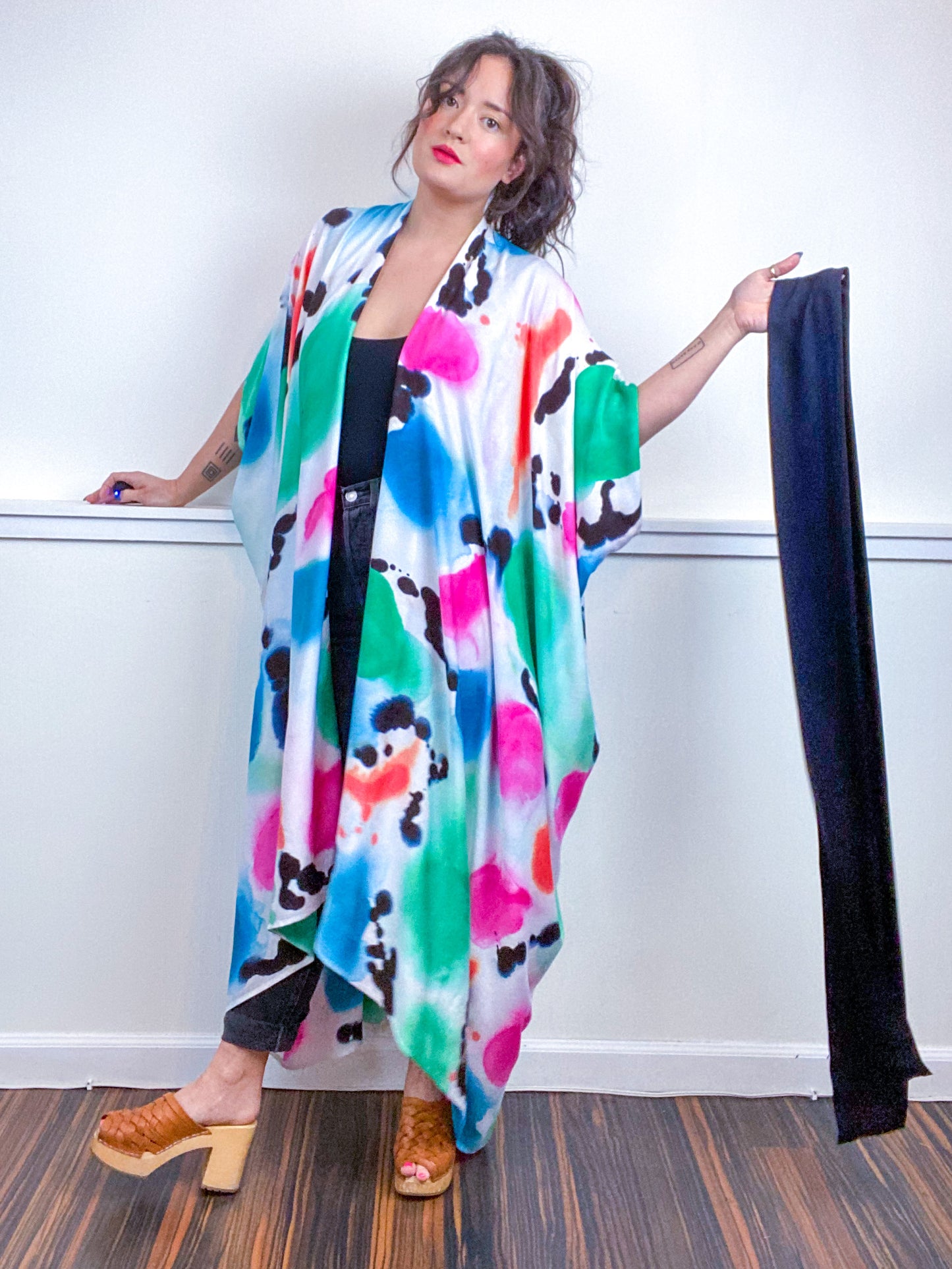OOAK Hand-Dyed High Low Kimono Multicolor Watercolor