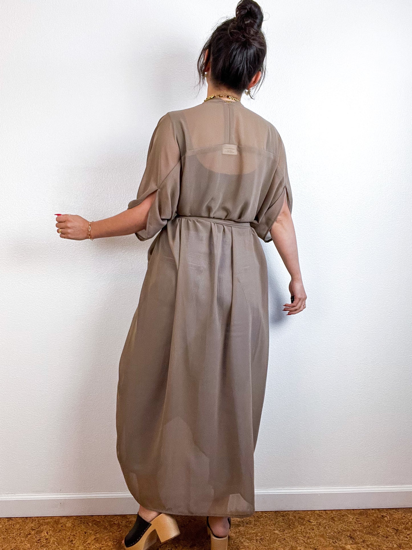 Solid High Low Kimono Cocoa Chiffon