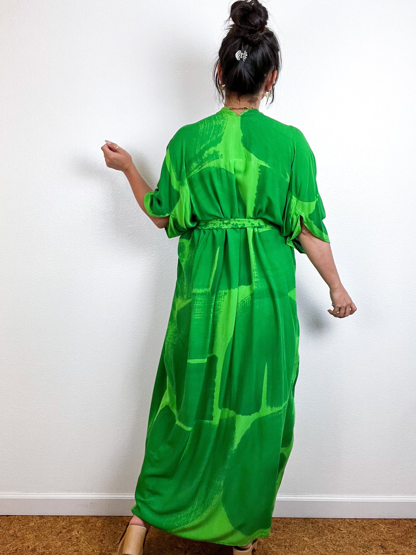 Hand-Dyed High Low Kimono Double Green Arc