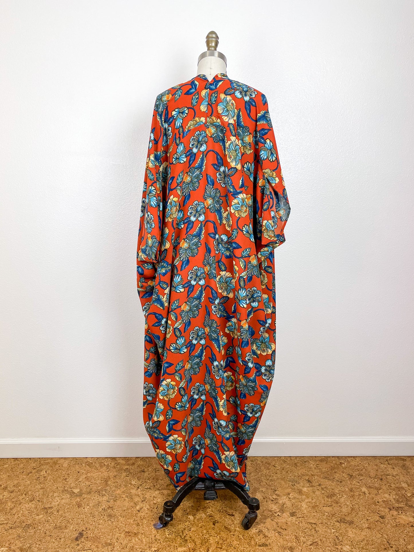 Print High Low Kimono Rust Floral Poly Challis