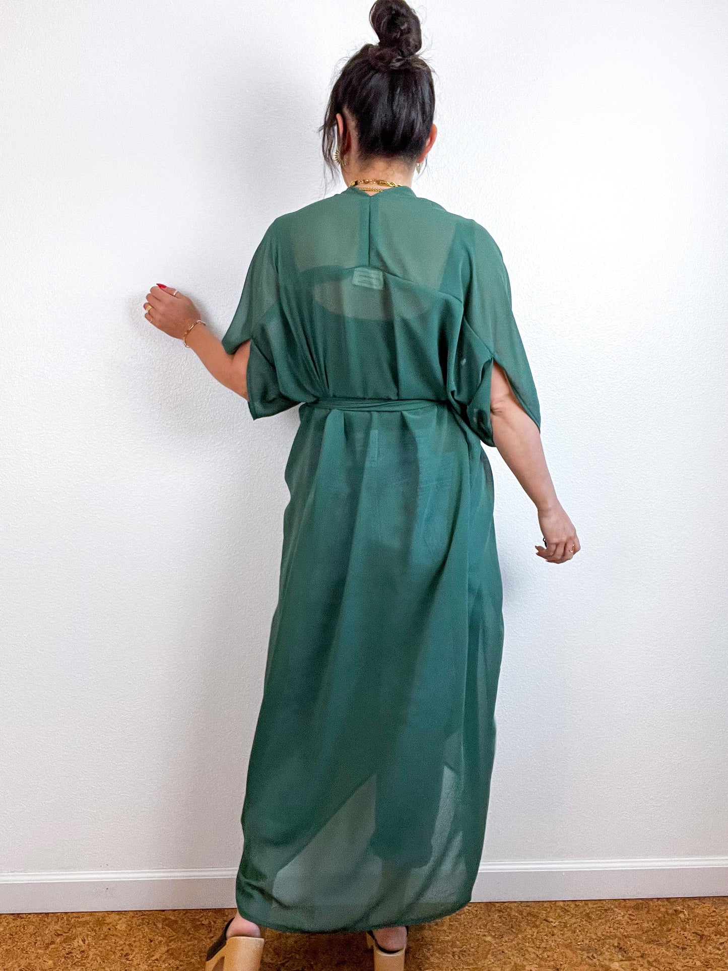 Solid High Low Kimono Hunter Green Chiffon