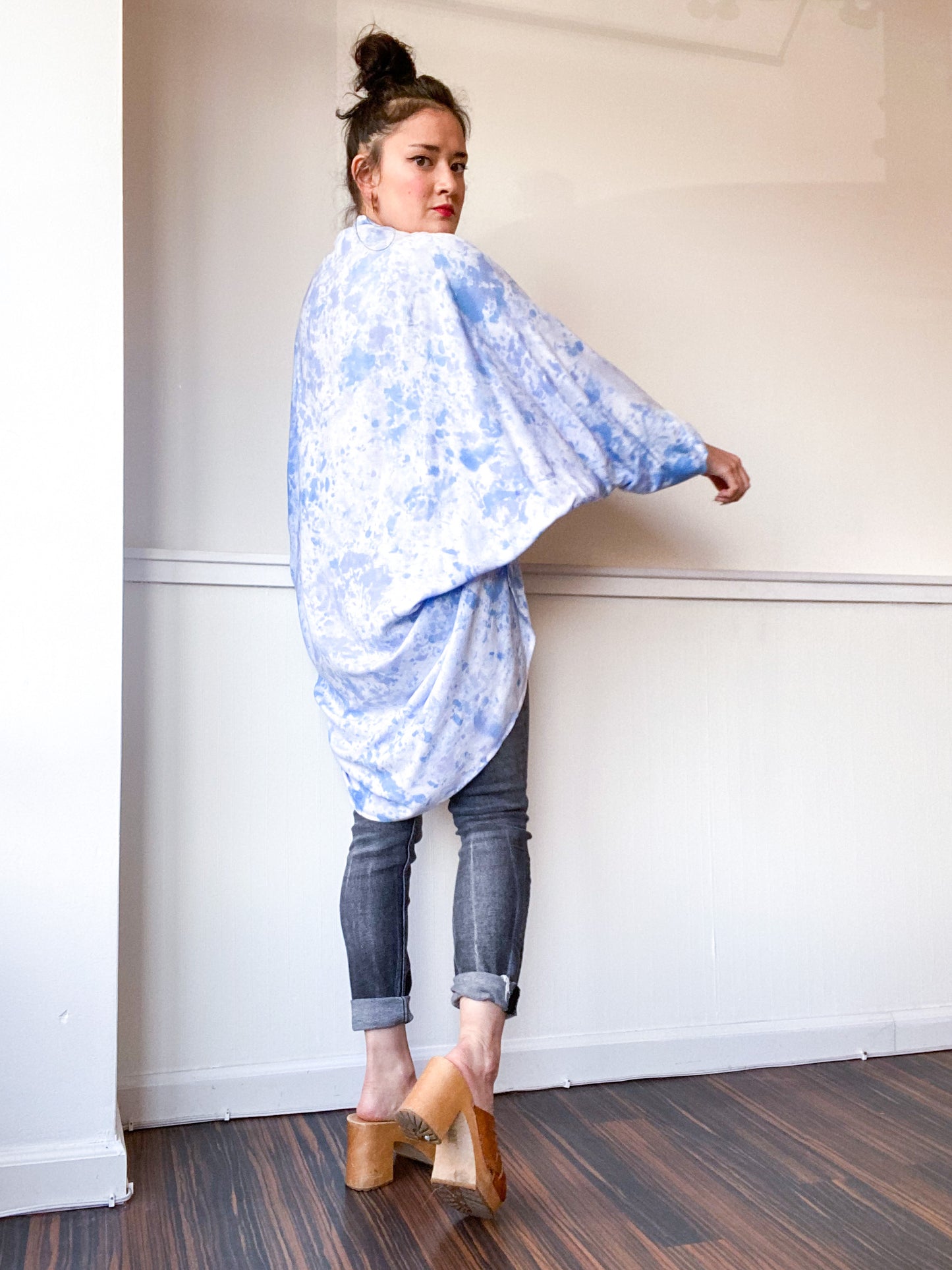 Hand-Dyed Waterfall Kimono Speckle Pastel Blue
