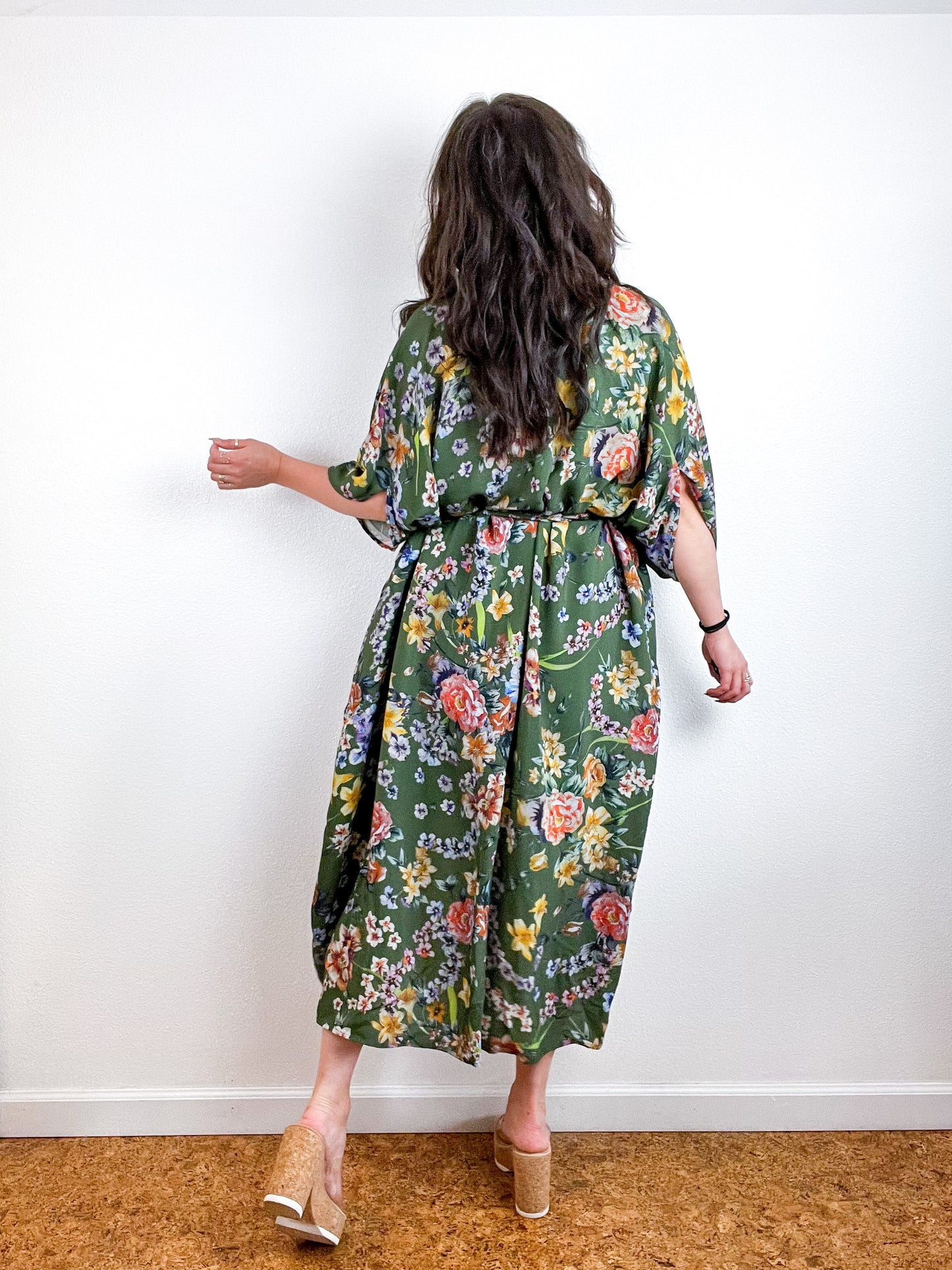 High Low Kimono Olive Rayon Crepe