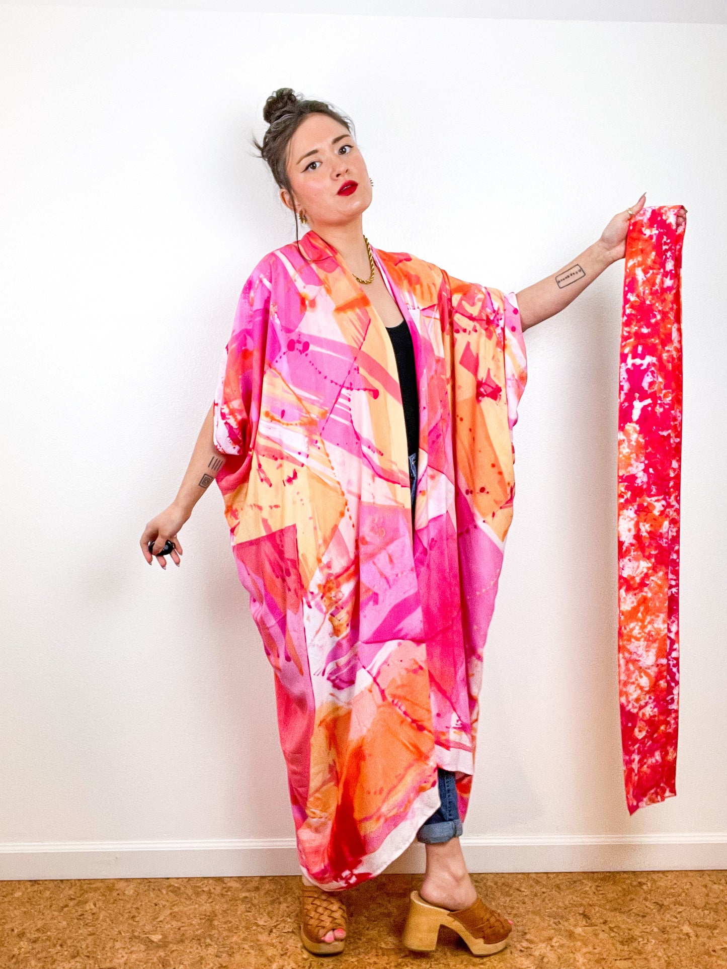 Hand-Dyed High Low Kimono Pink Prism