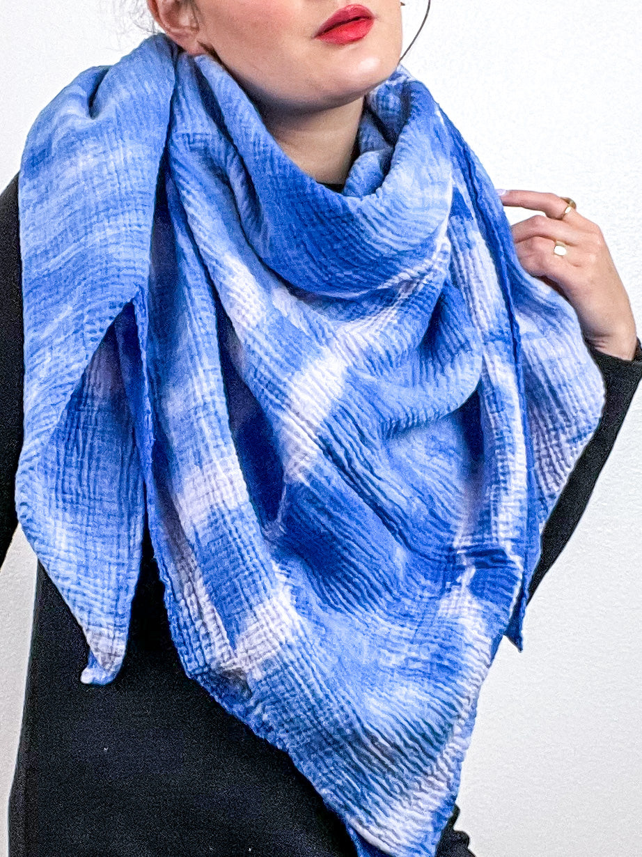 Hand-Dyed Cotton Blanket Scarf Lilac Sky Lines
