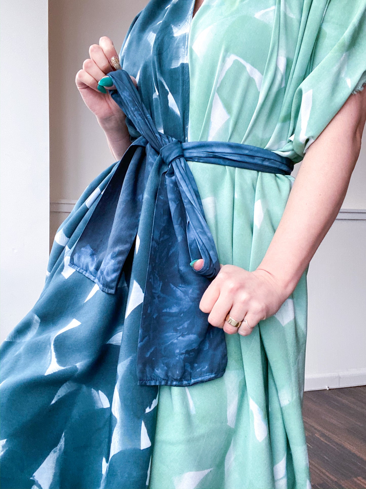 Limited Edition Hand-Dyed High Low Kimono Celadon Teal