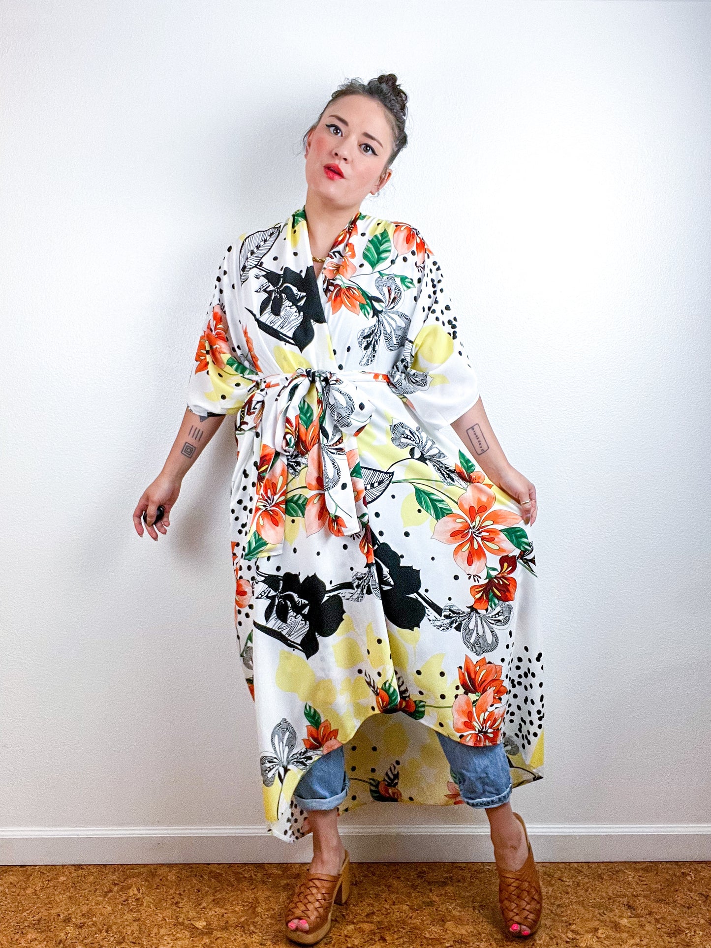 High Low Kimono Lily Dots Rayon Challis