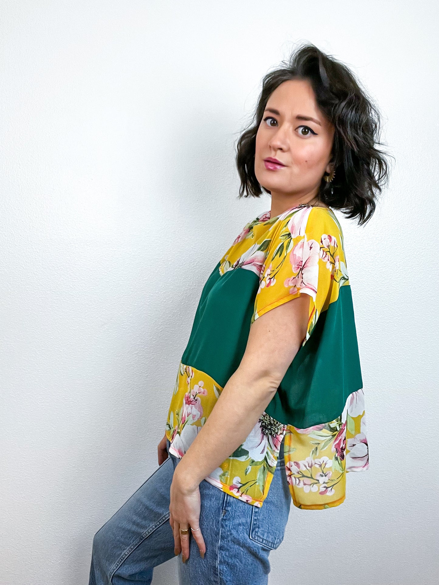 Scrappy Crop Yellow Green Floral