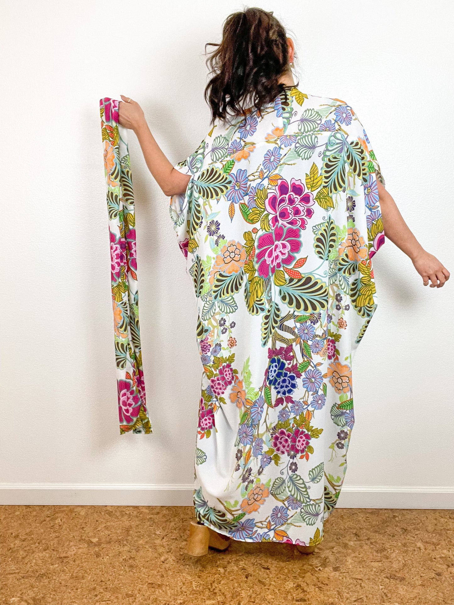 Print High Low Kimono Paisley Garden Georgette