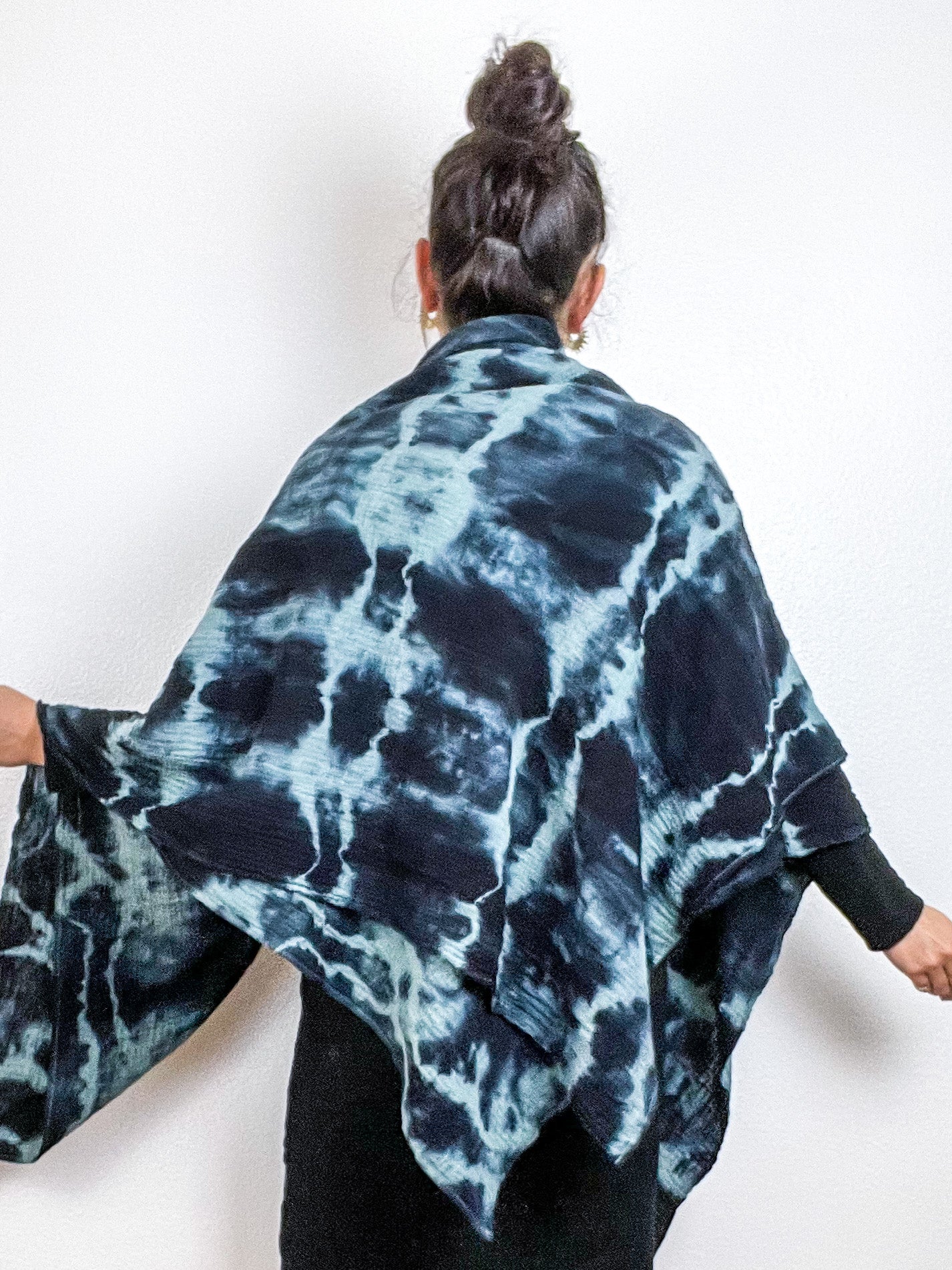 Hand-Dyed Cotton Blanket Scarf Sage Black Lines