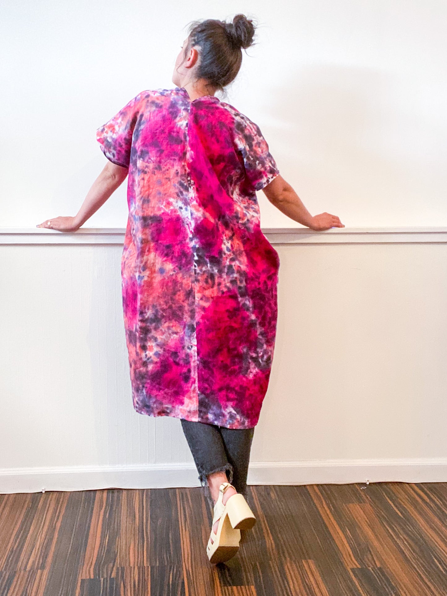 Hand-Dyed Linen Smock Dress Fuchsia Stone