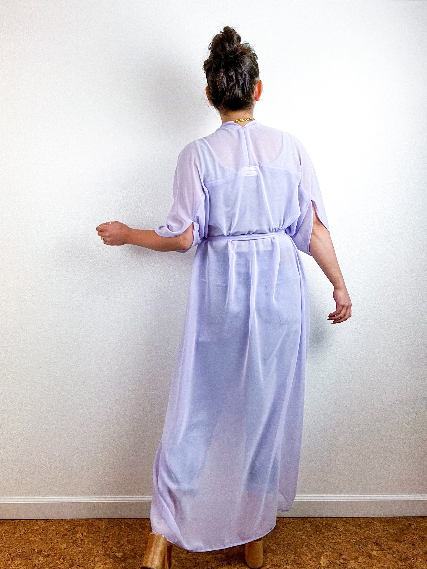 Solid High Low Kimono Lilac Chiffon