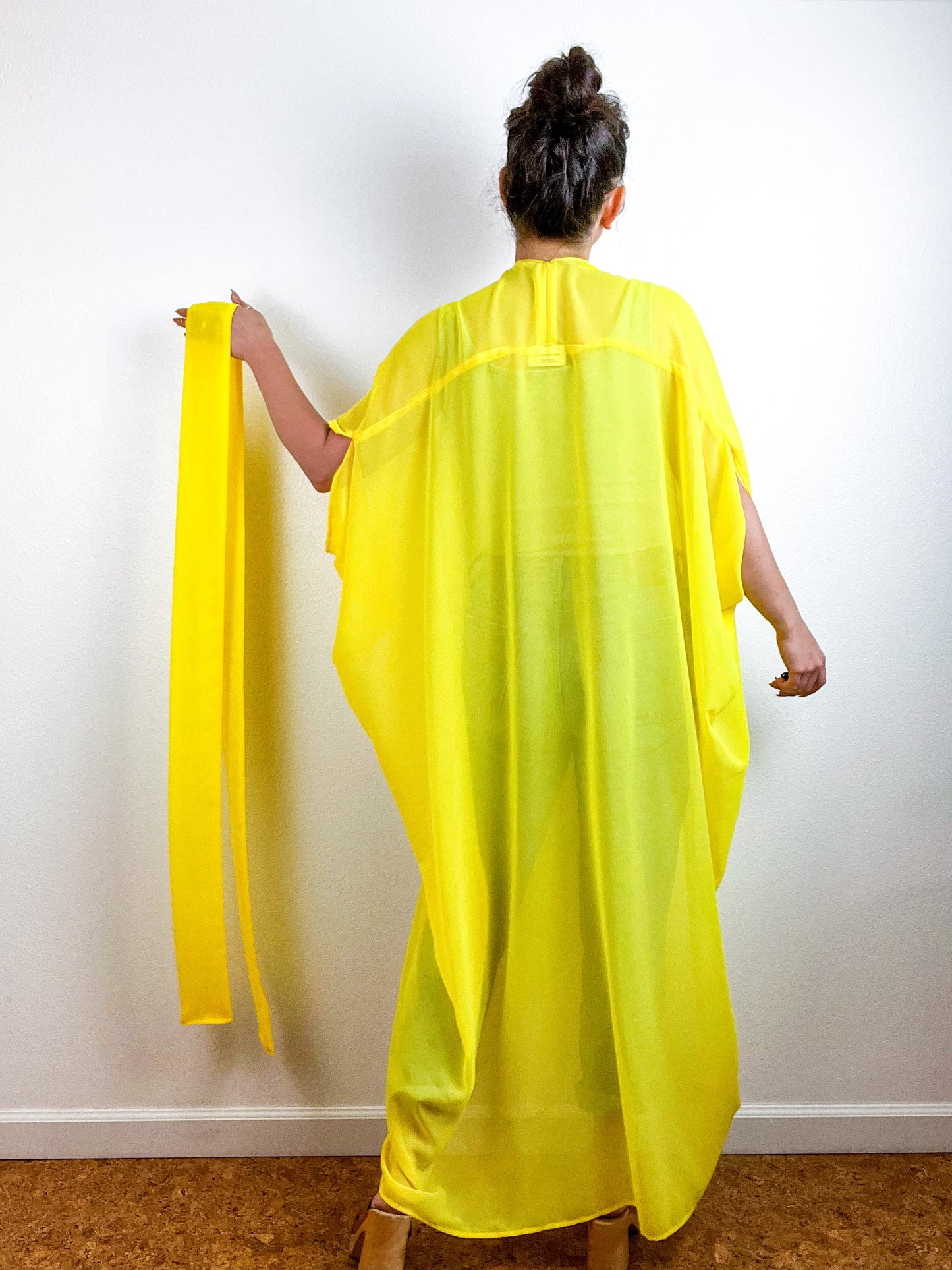 Solid High Low Kimono Daffodil Chiffon