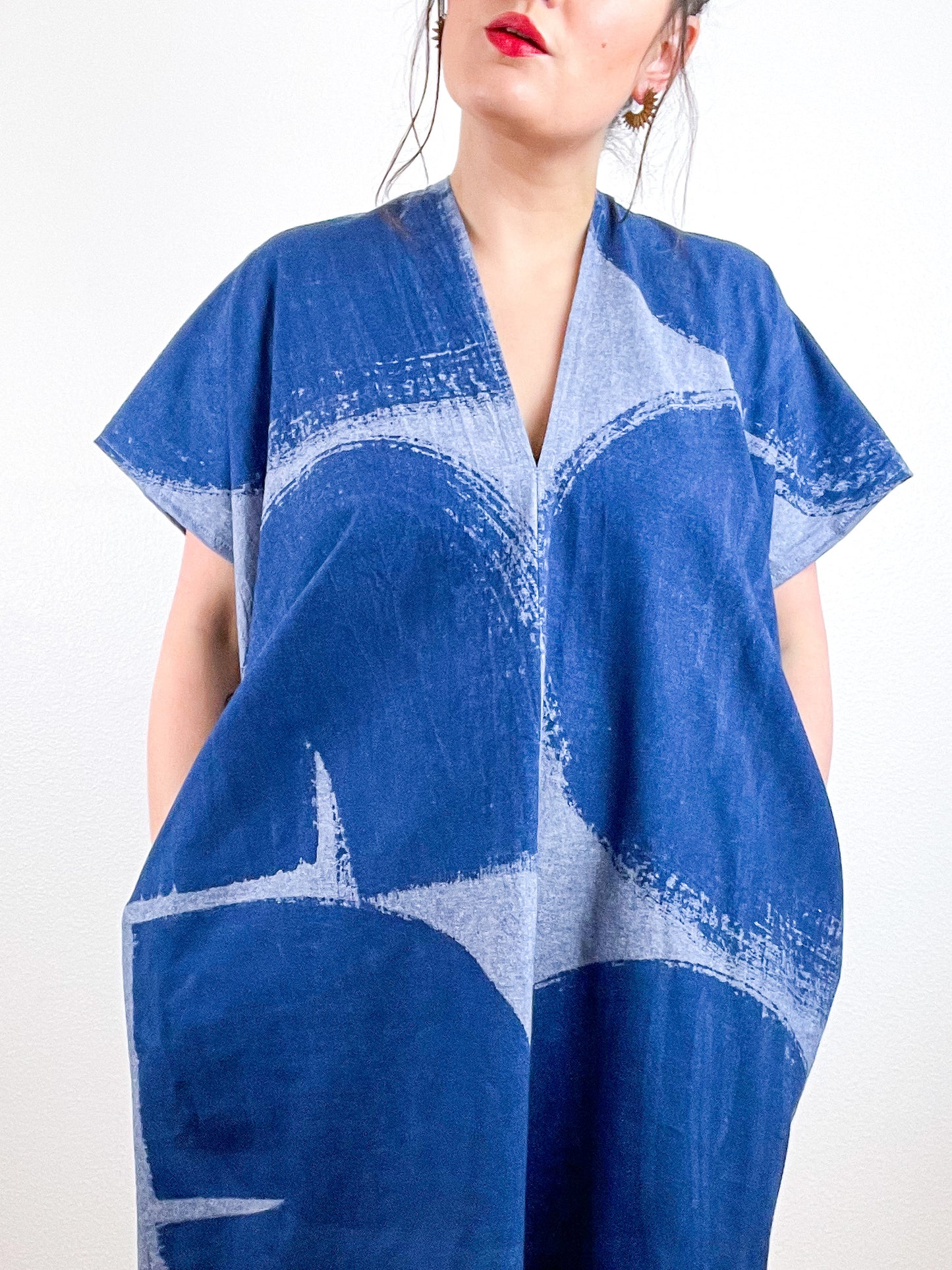 Chambray Smock Dress Hand-Dyed Indigo Brushstrokes