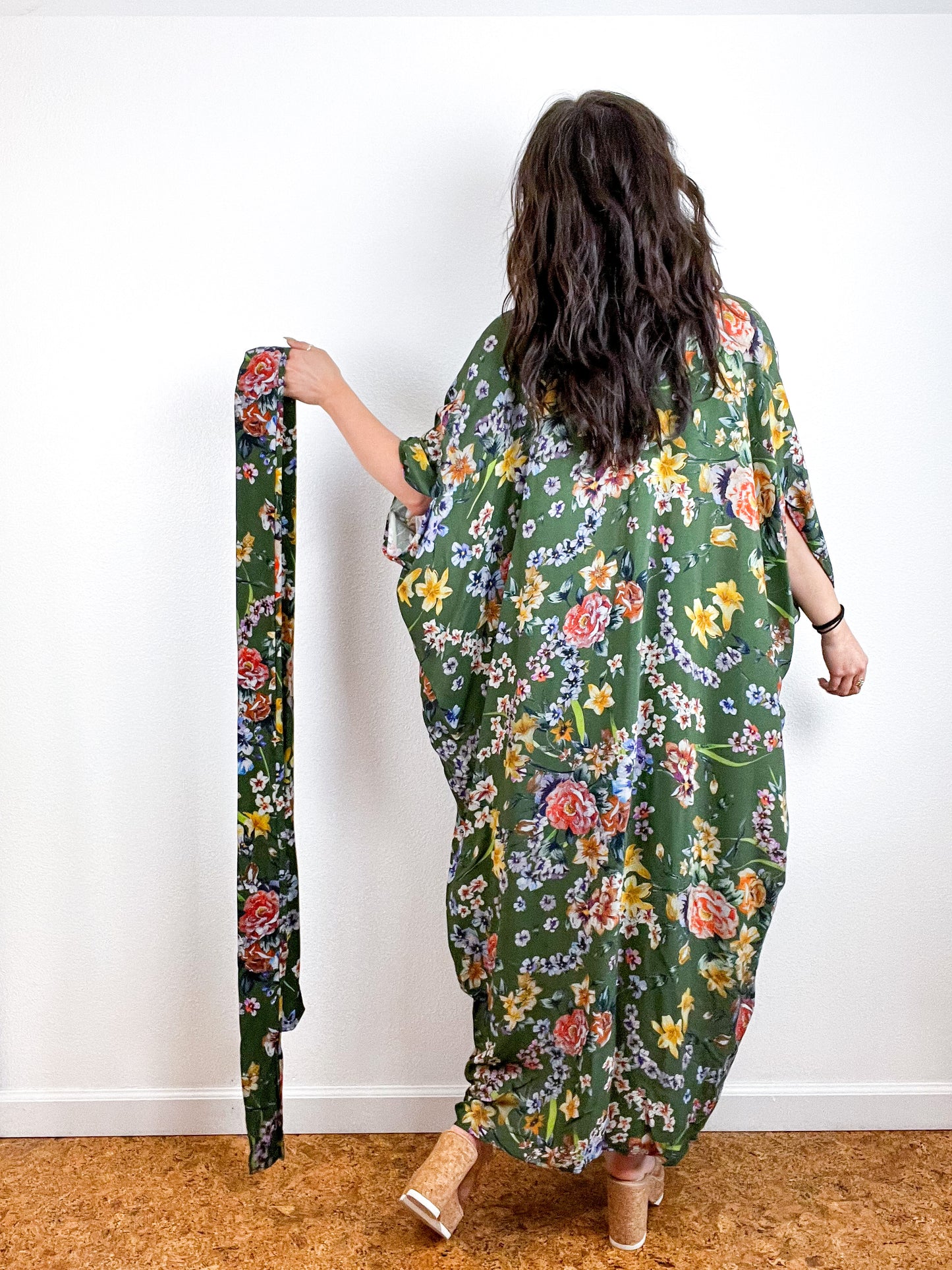 High Low Kimono Olive Rayon Crepe