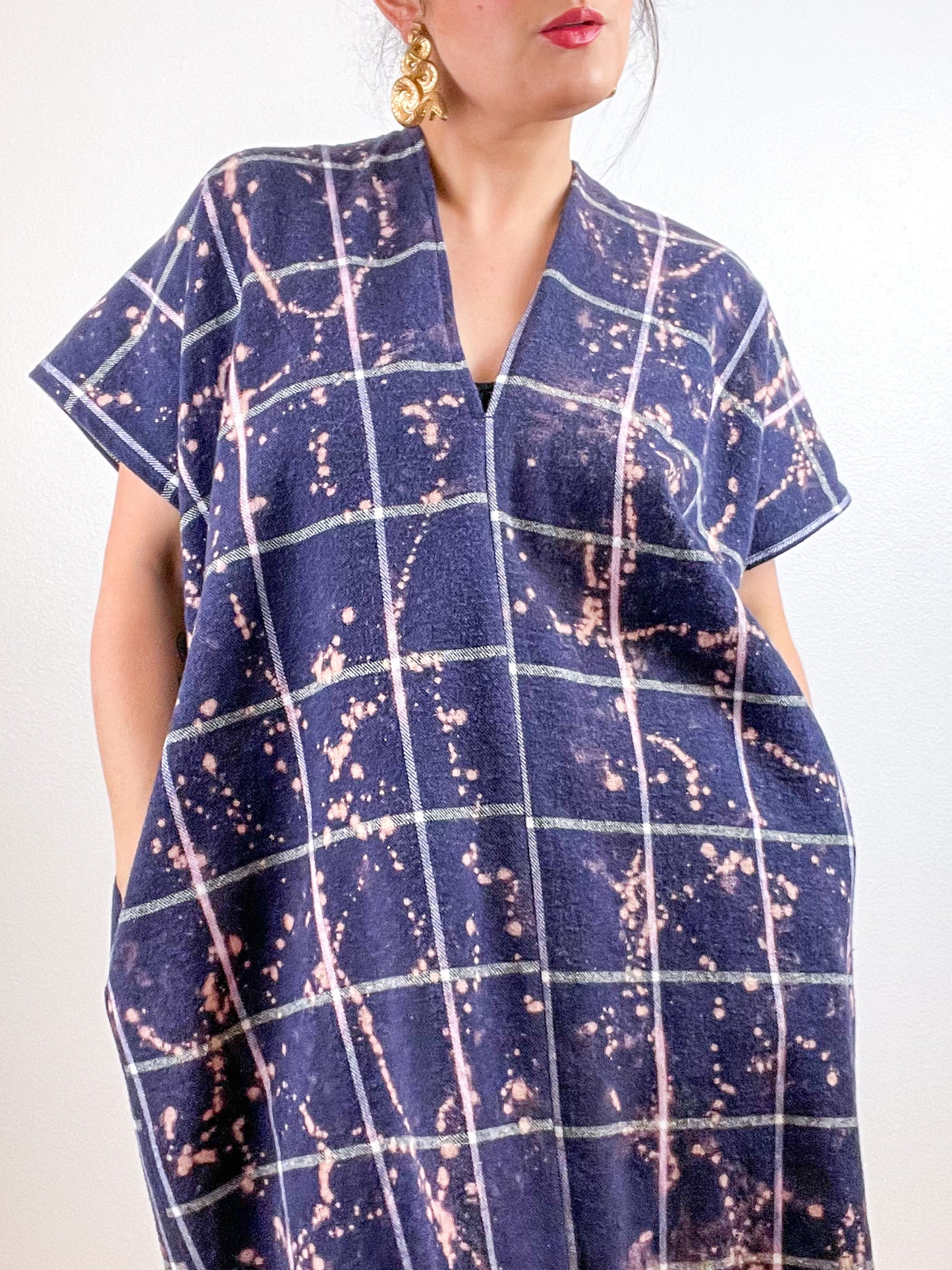 Disrupted Plaid Flannel Smock Dress Navy Bleach