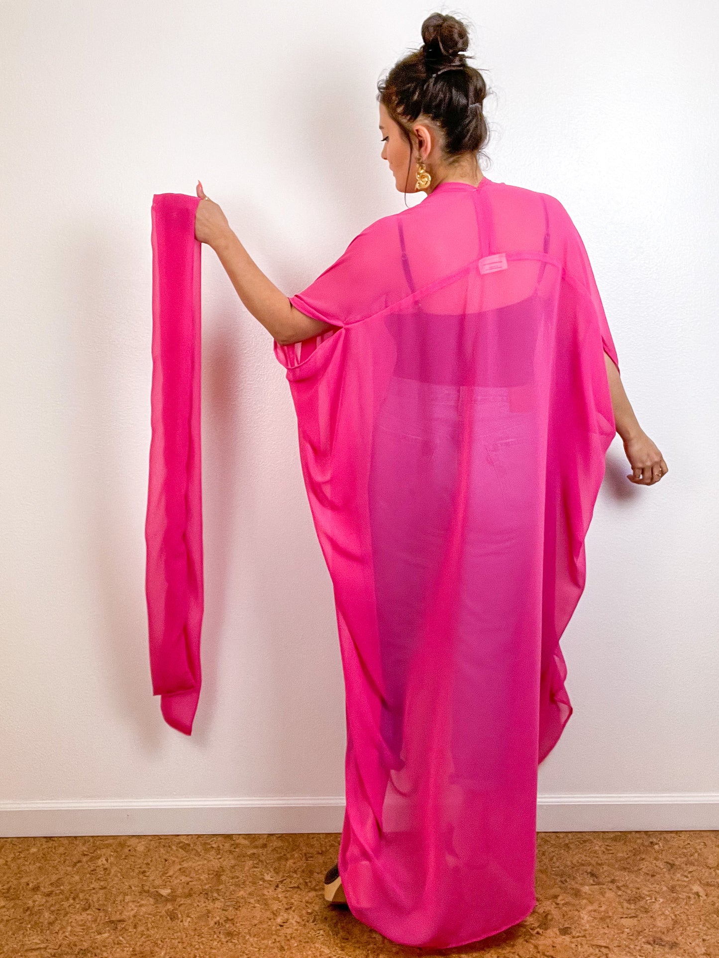 Solid High Low Kimono Hot Pink Chiffon