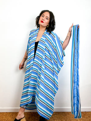 Print High Low Kimono Aqua Stripe Georgette