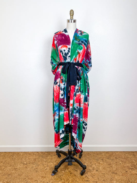 Hand-Dyed High Low Kimono Jewel Tones Watercolor