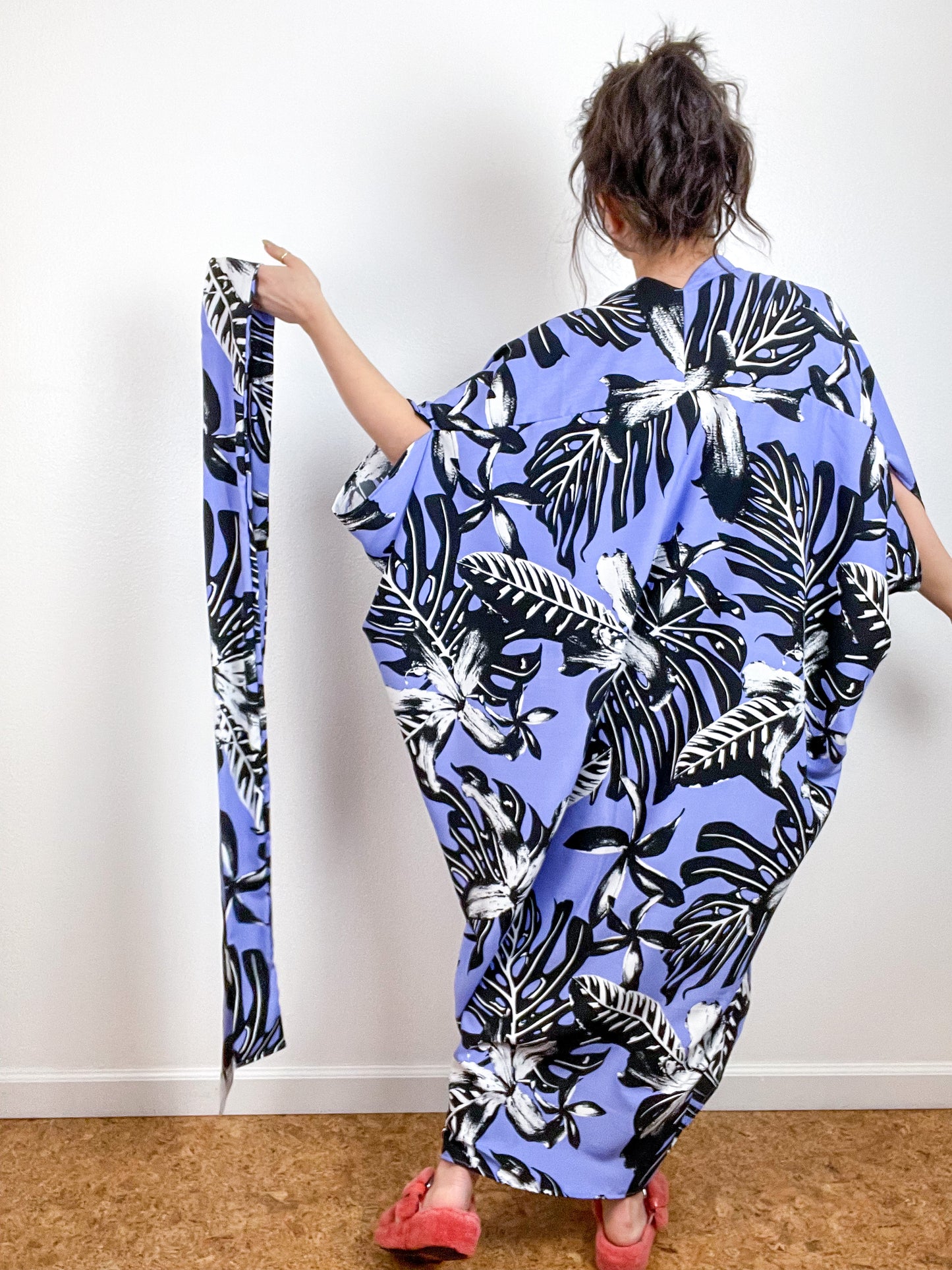 High Low Kimono Periwinkle Palms Rayon Challis