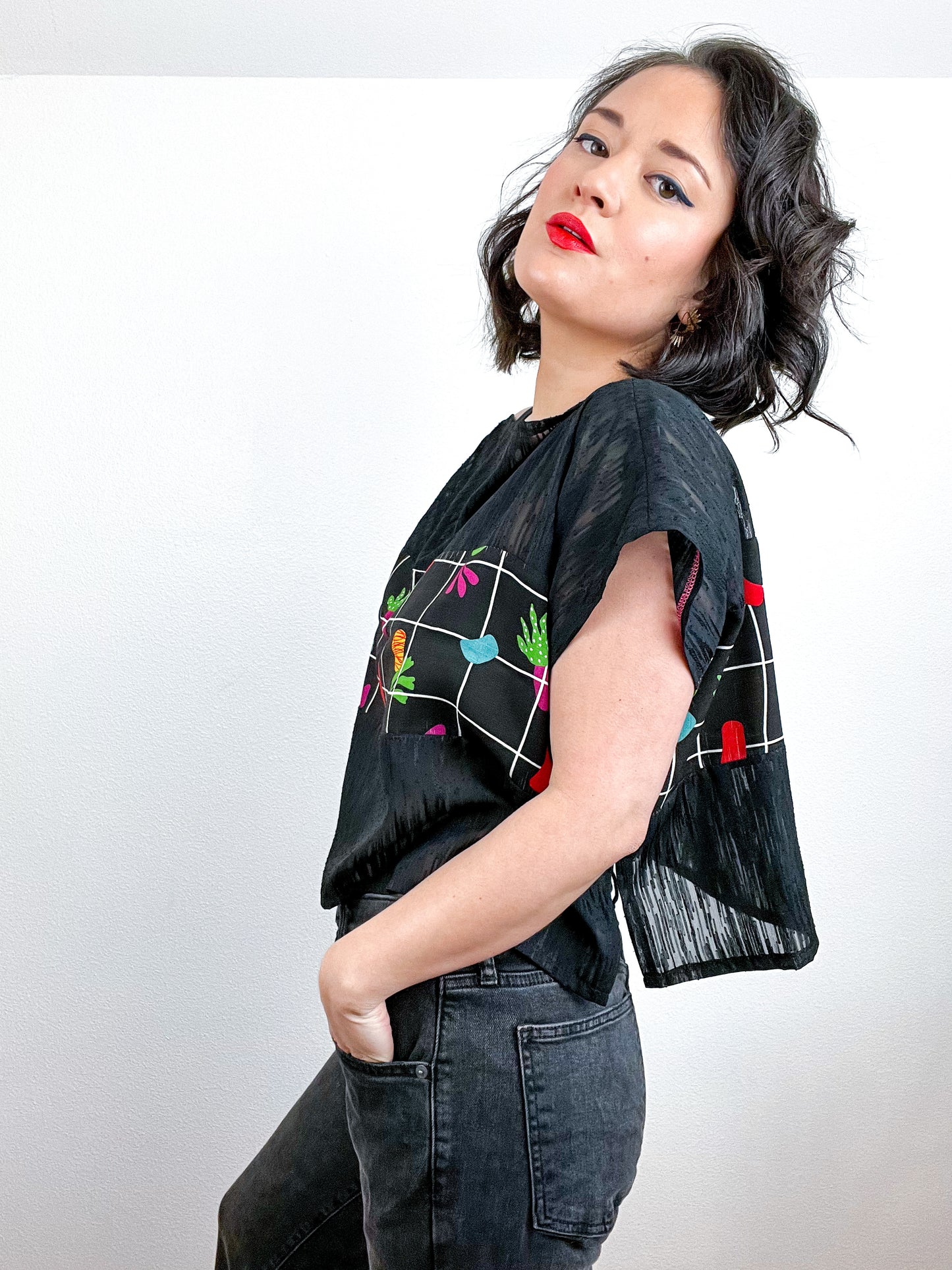 Scrappy Crop Black Grid Shapes